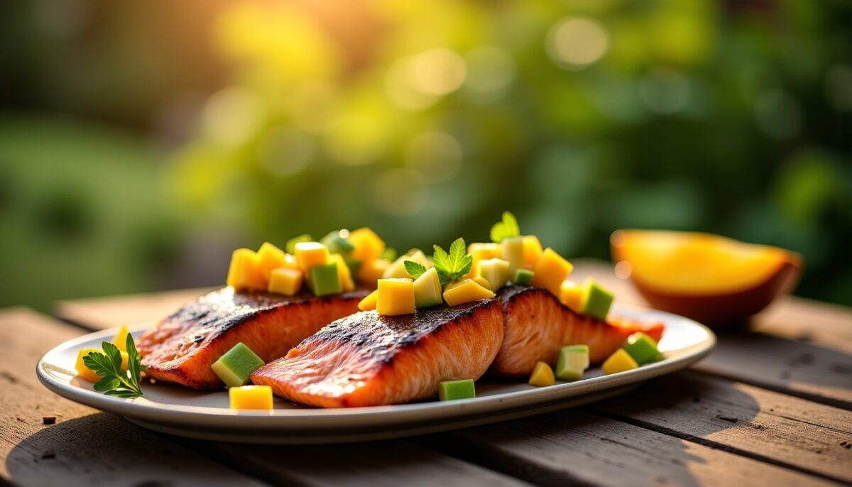 Délice estival : Saumon grillé accompagné d'une salsa fraîche mangue-avocat
