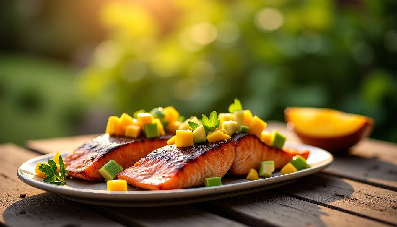 Délice estival : Saumon grillé accompagné d'une salsa fraîche mangue-avocat