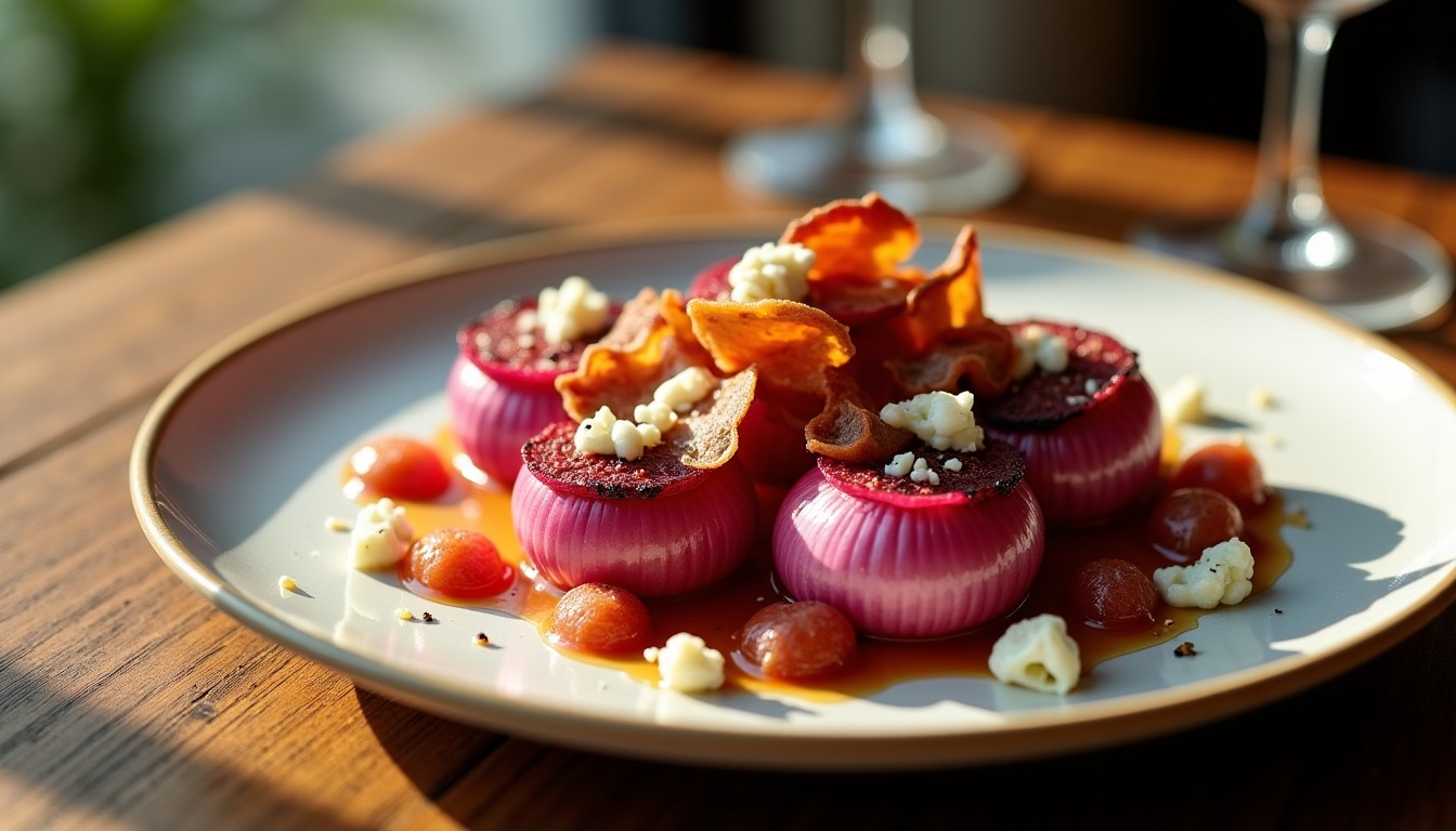Oignons rouges garnis de lardons croustillants et de fromage bleu : une explosion de saveurs à découvrir