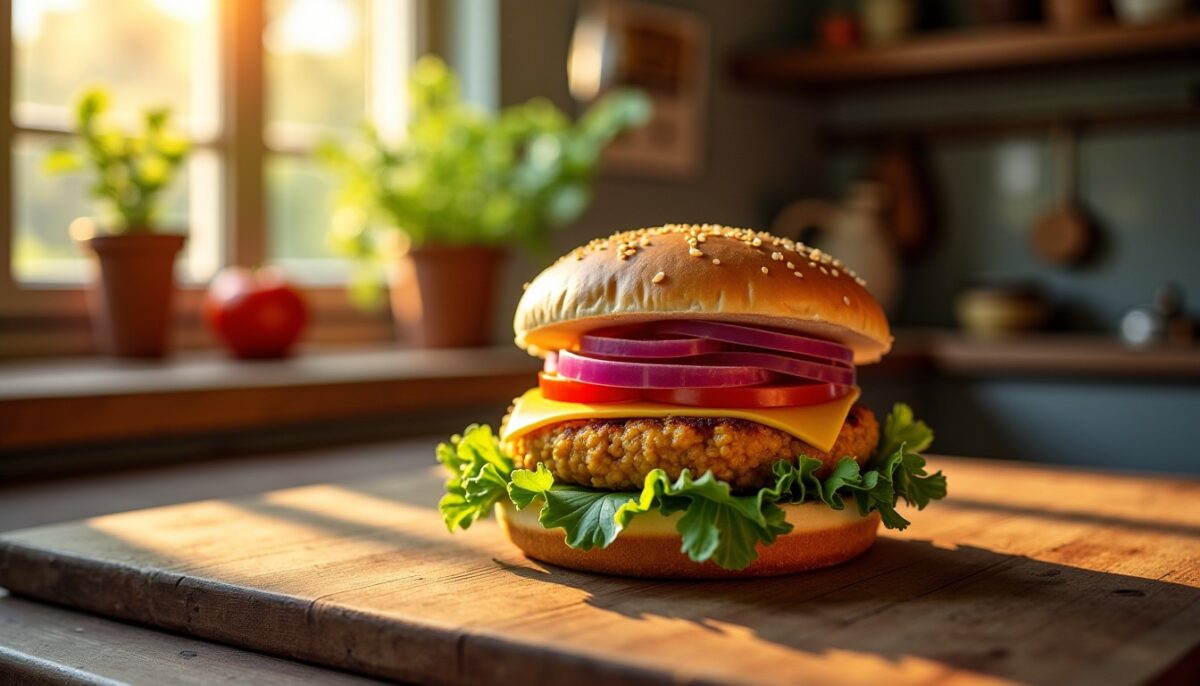 Délice Végétarien : Burger aux Galettes de Pois Chiche et Fromage Frais