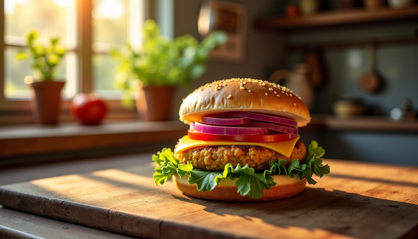 Délice Végétarien : Burger aux Galettes de Pois Chiche et Fromage Frais
