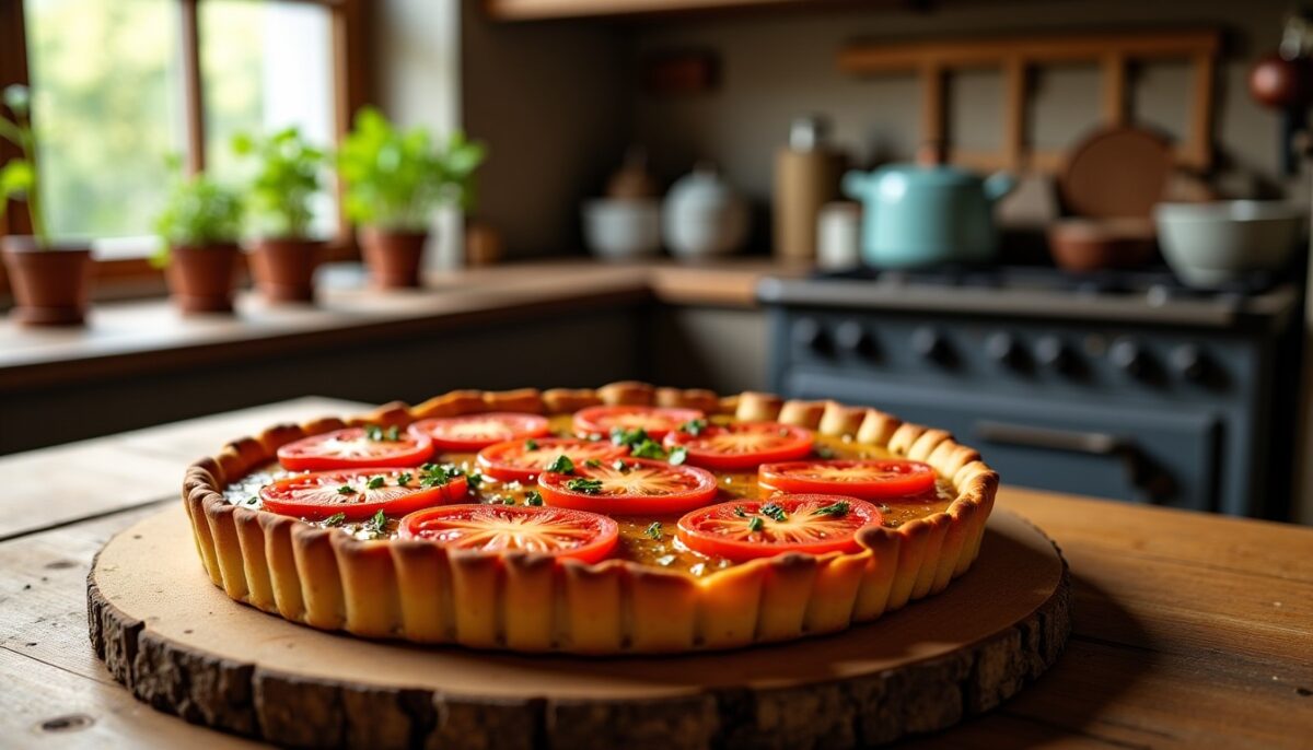 Délicieuse tarte maison aux tomates juteuses et oignons confits fondants