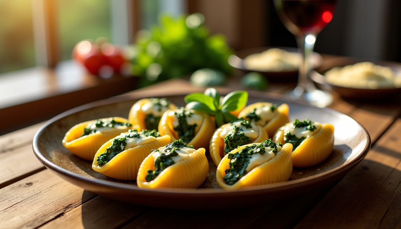 Délicieuses grosses pâtes farcies aux épinards frais et fromage crémeux : une recette savoureuse et gourmande
