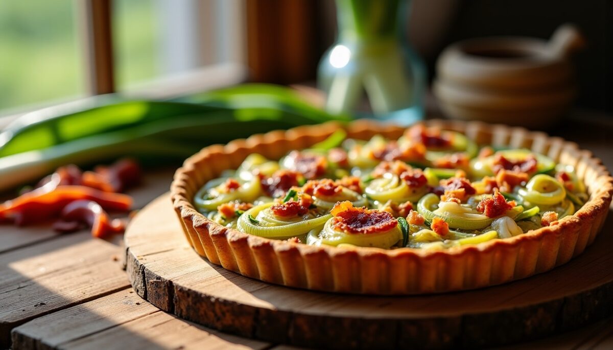 Délice salé : Tarte aux poireaux fondants, lardons croustillants et bleu onctueux