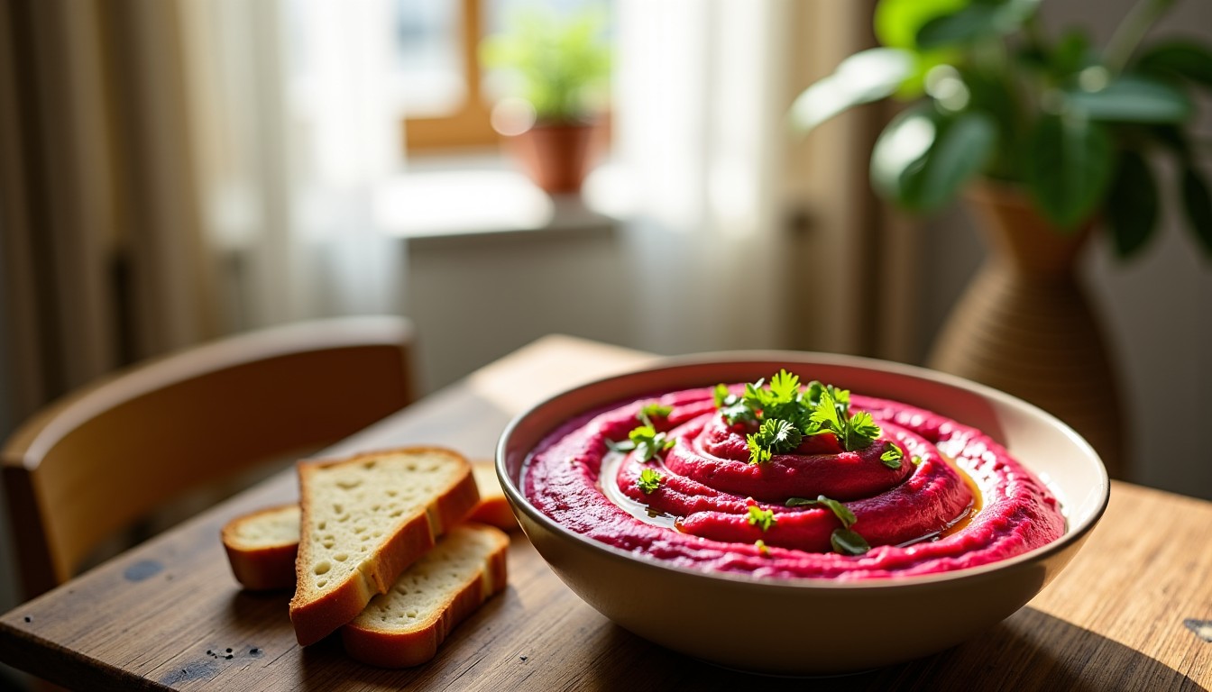 Délice rose : recette gourmande de houmous à la betterave et fromage frais