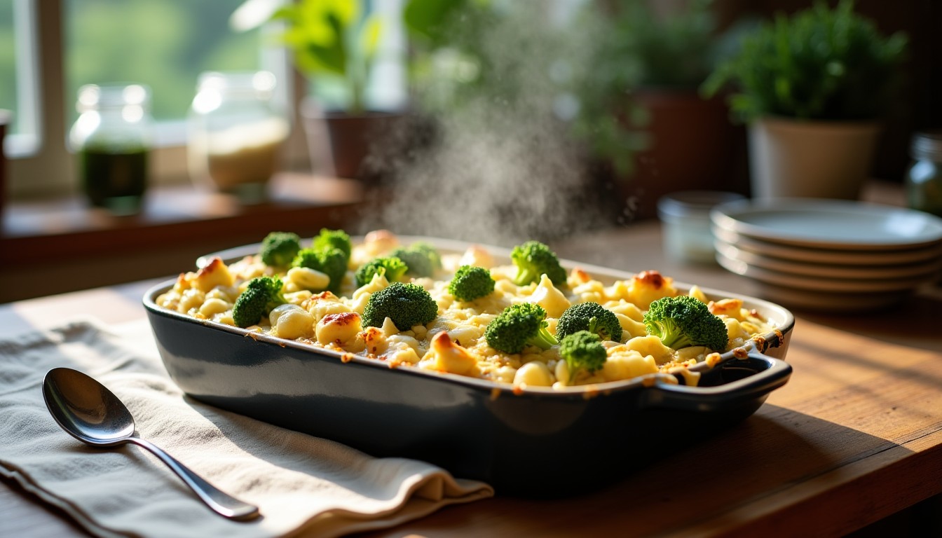 Gratin léger de brocoli, chou-fleur et comté nappé d'une béchamel onctueuse