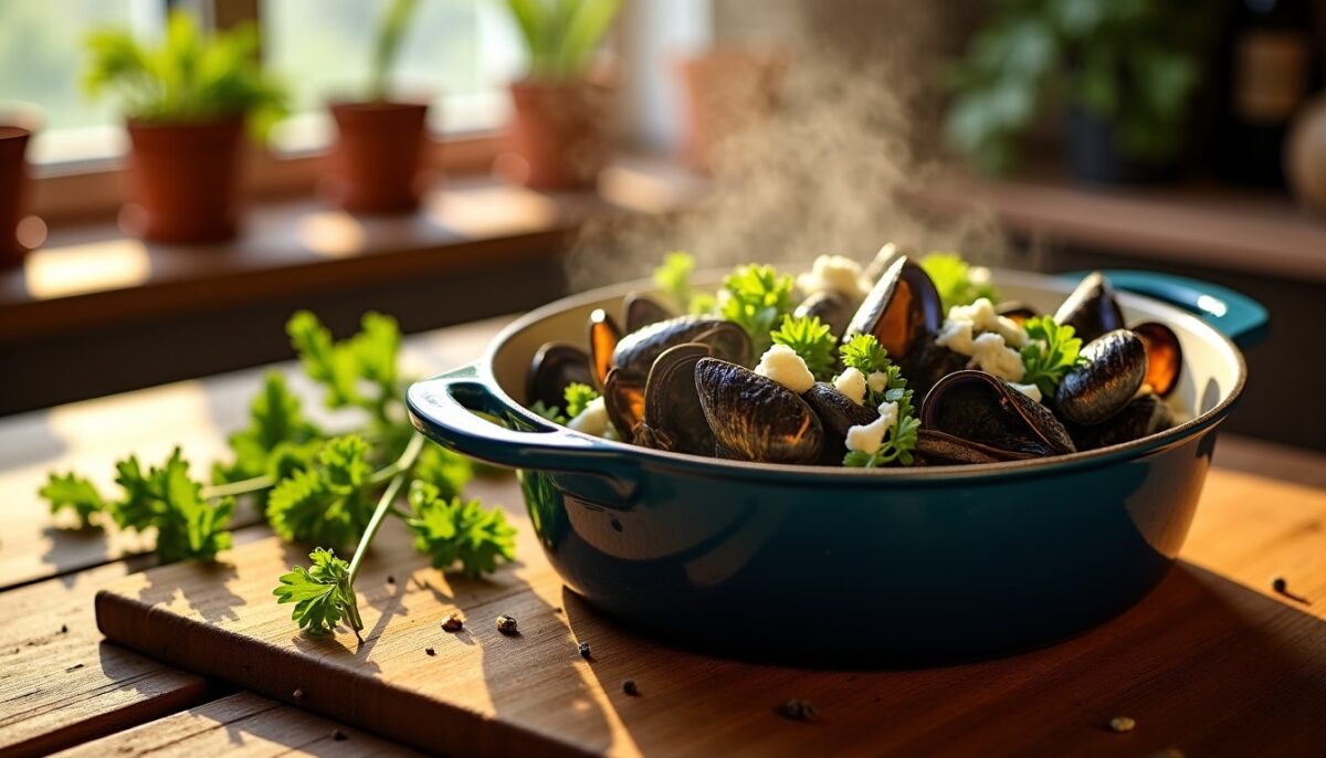 Délice en cocotte : Moules parfumées au céleri et au bleu, une recette gourmande