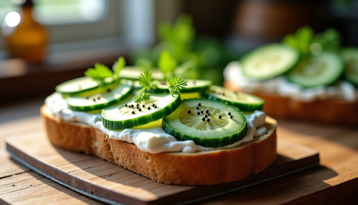 Délicieuse tartine de concombre au fromage frais : une recette simple et savoureuse