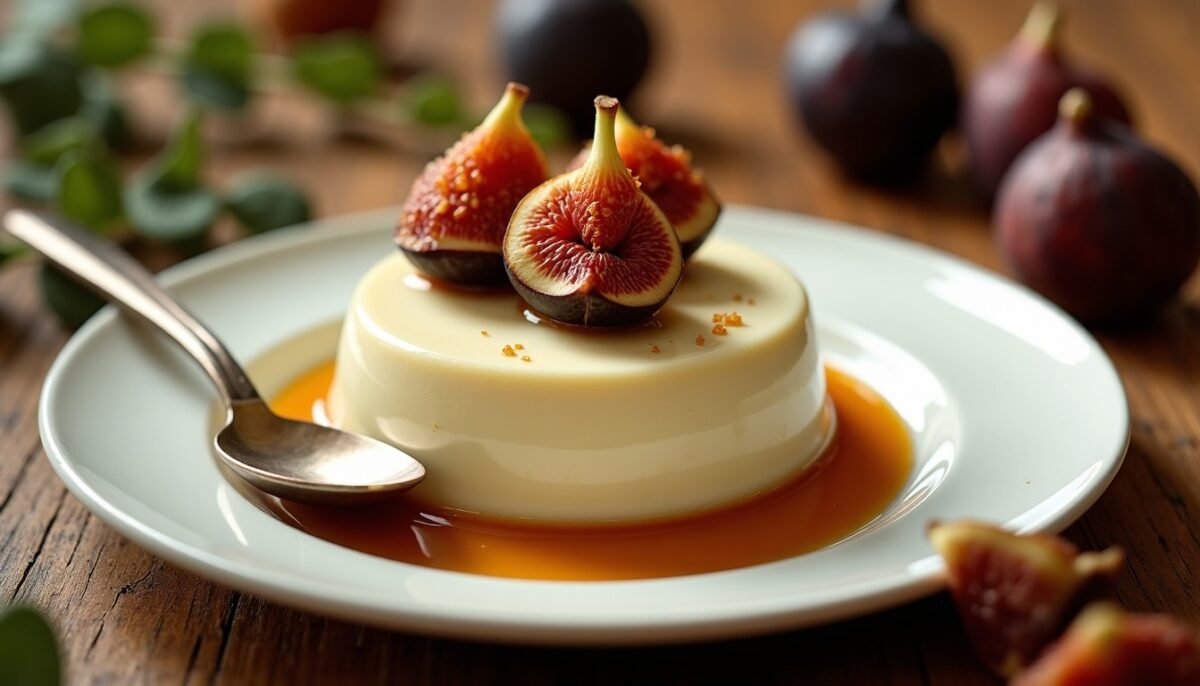 Délice crémeux : Panna cotta au fromage de brebis accompagnée de figues rôties caramélisées