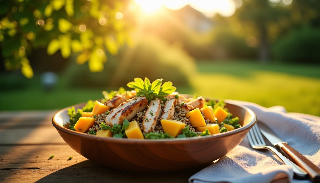 Salade estivale de quinoa au poulet et mangue : un plat sain, complet et rafraîchissant