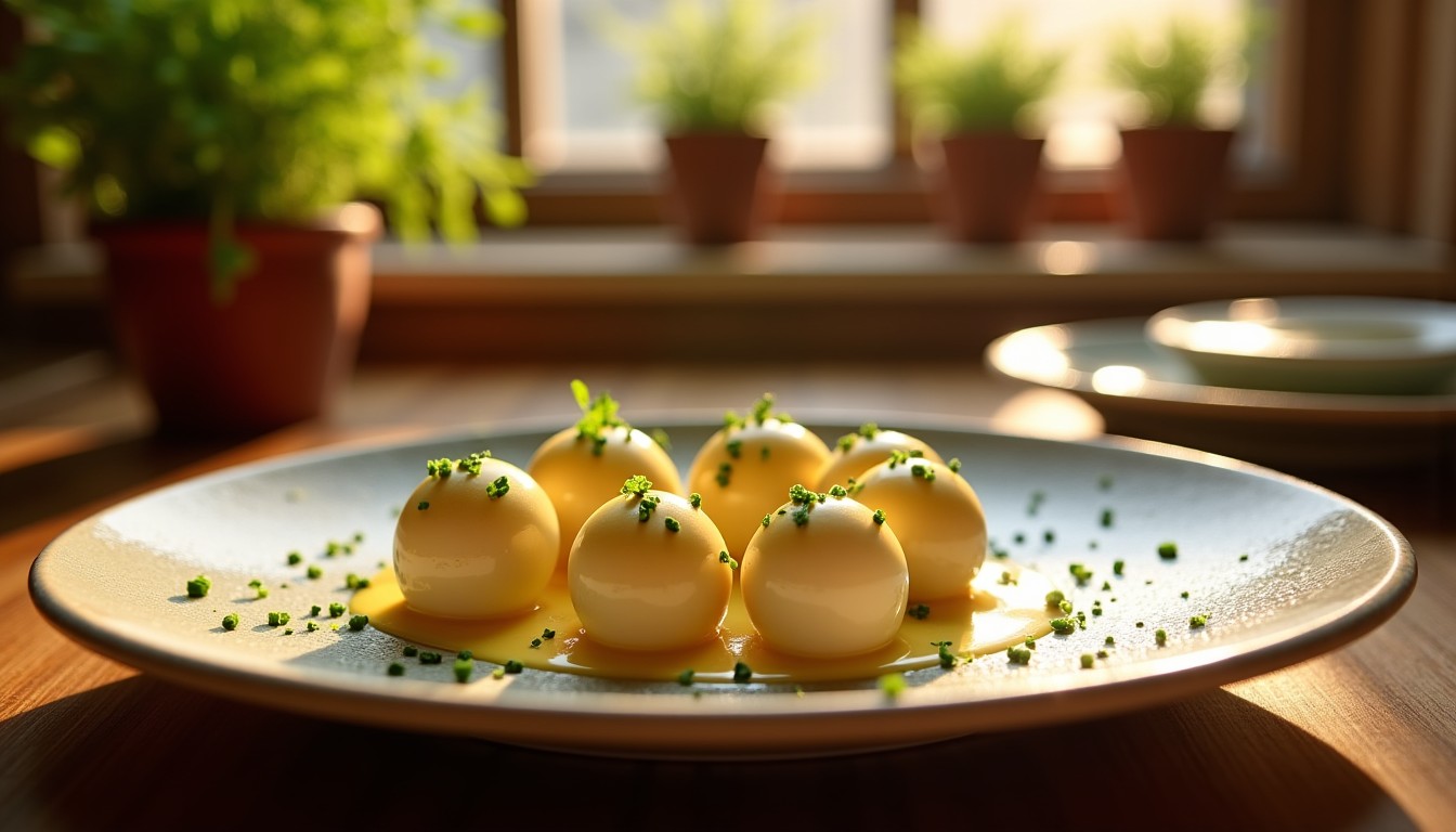 Délicieux œufs de caille nappés d'une sauce onctueuse au fromage frais et ciboulette aromatique