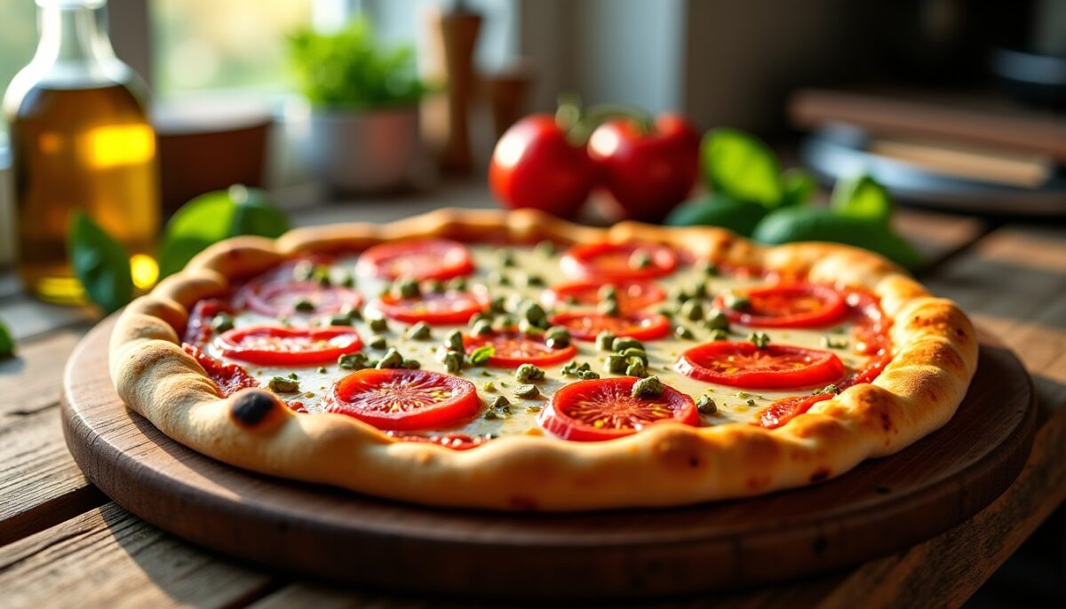 Pizzas rapides au fromage frais, tomates juteuses et éclats de pistache : une recette gourmande et originale