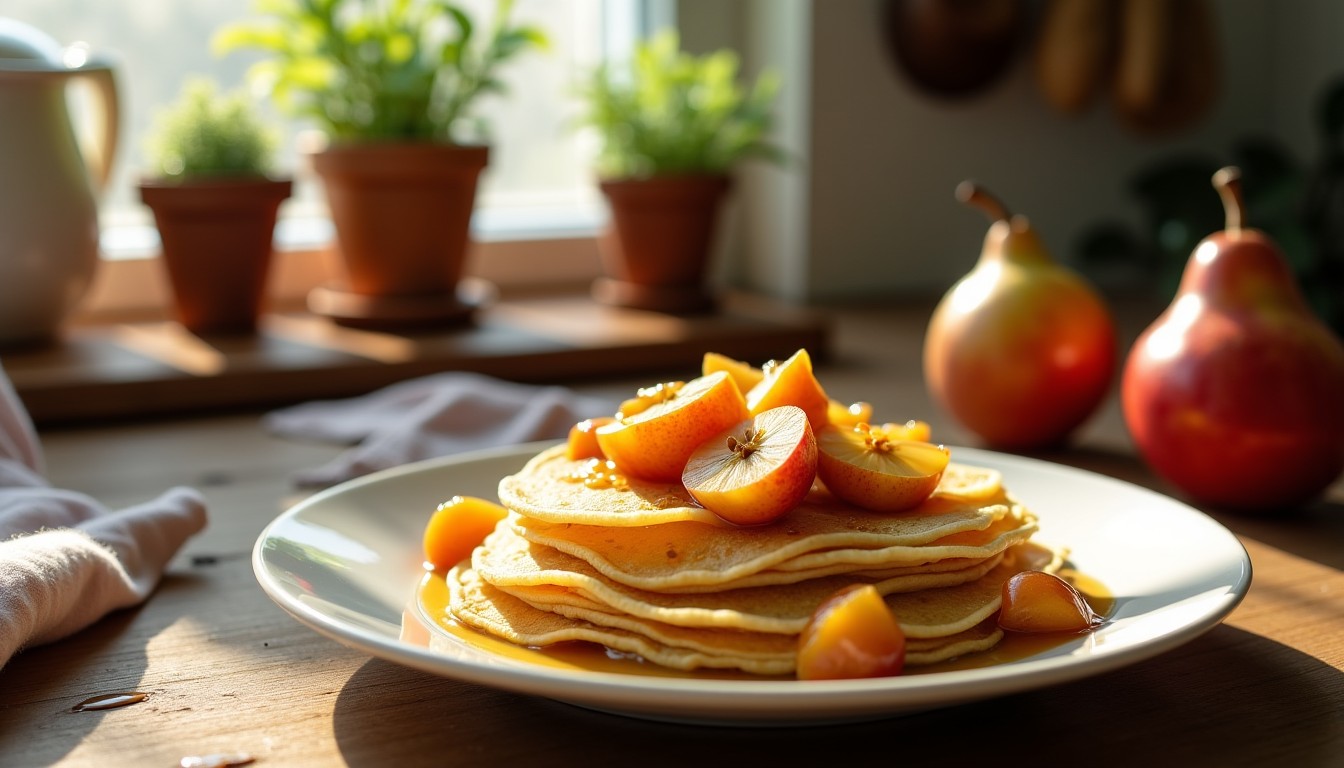 Délicieuses Crêpes Légères accompagnées d'une Compotée Réconfortante de Pommes et Poires