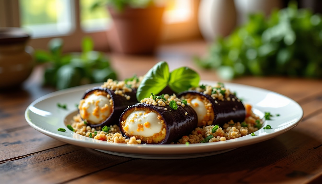 Délices végétariens : Cannellonis d’aubergine farcis au quinoa et fromage frais, une recette savoureuse et saine
