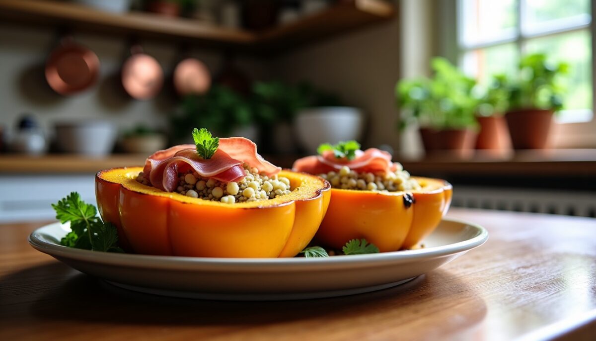 Potimarron gourmand farci au quinoa, roquefort et jambon de Parme : une explosion de saveurs à savourer