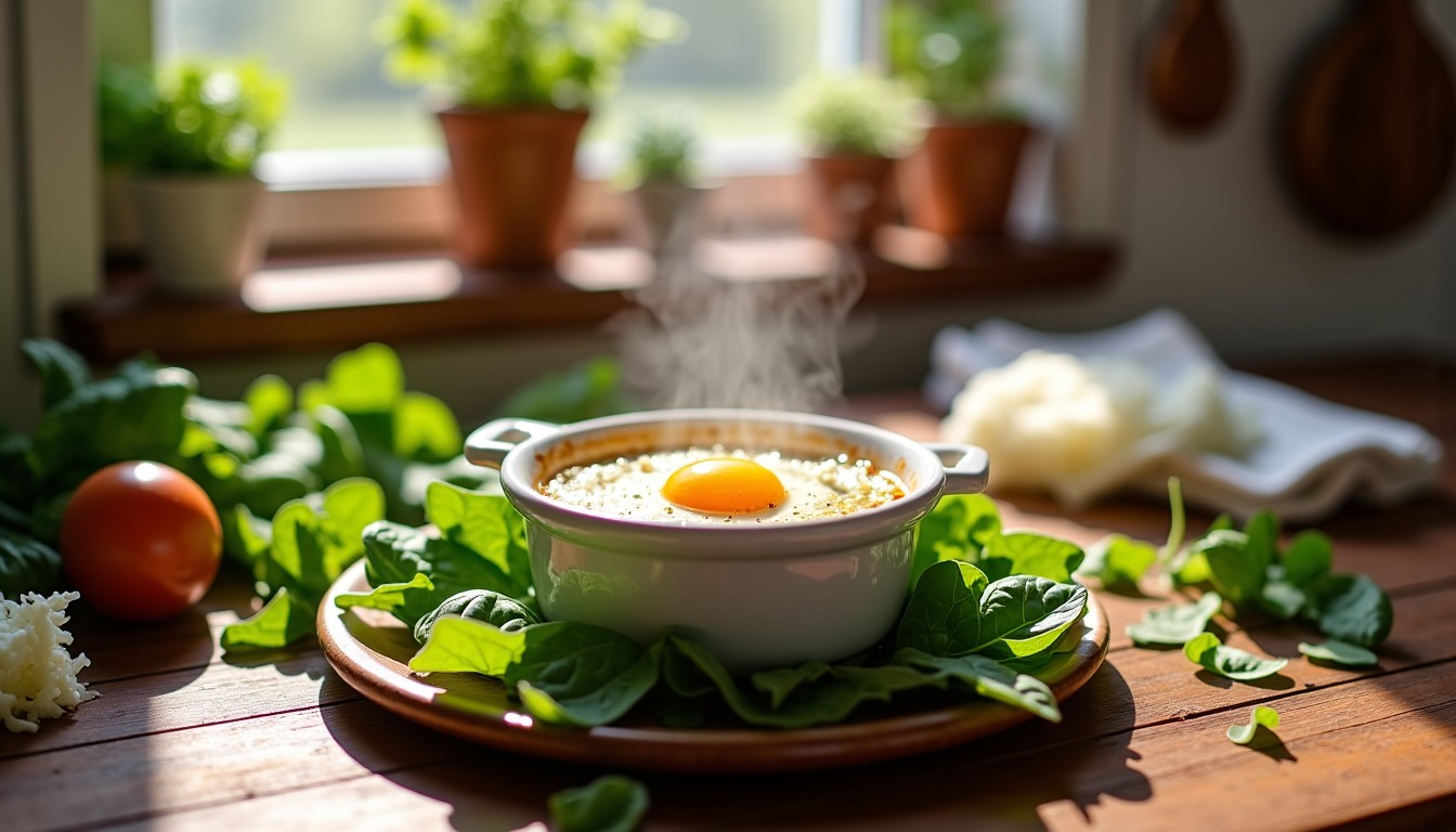 Découvrez la recette savoureuse de l'œuf cocotte au chèvre, épinards et chou