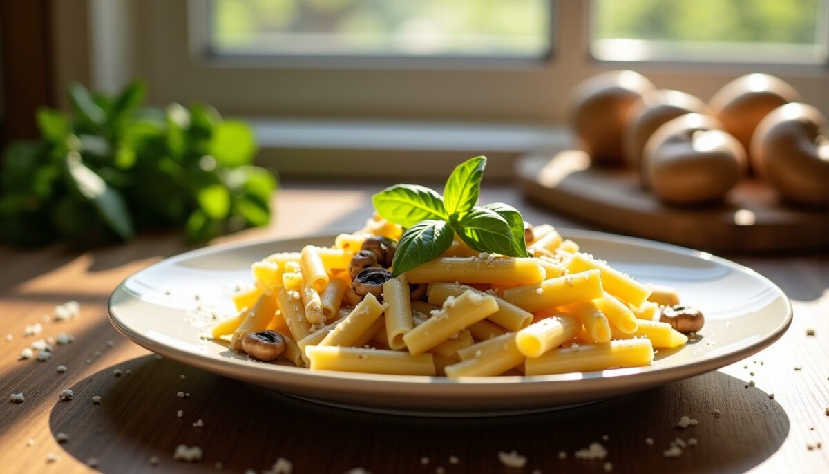 Pennes fondantes à la crème légère, champignons et basilic : une recette savoureuse et délicate