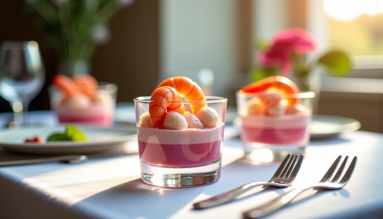 Délice rafraîchissant : Verrines de crevettes à la mousse légère de betterave