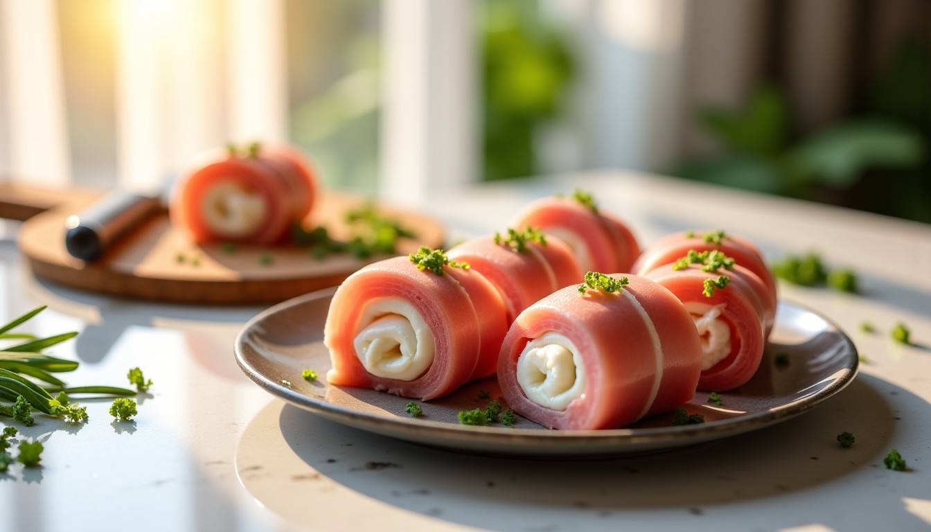 Délices enroulés : recette simple et gourmande de roulés de jambon au fromage frais