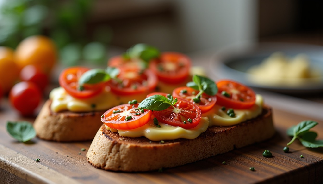 Délicieuse Bruschetta aux Poivrons Rôtis, Poulet Grillé et Fromage Fondant