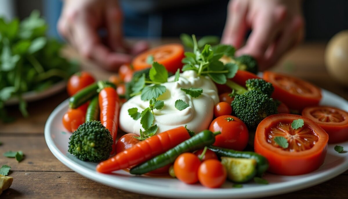 Délicieux légumes rôtis accompagnés d'une onctueuse sauce au fromage frais : recette simple et savoureuse