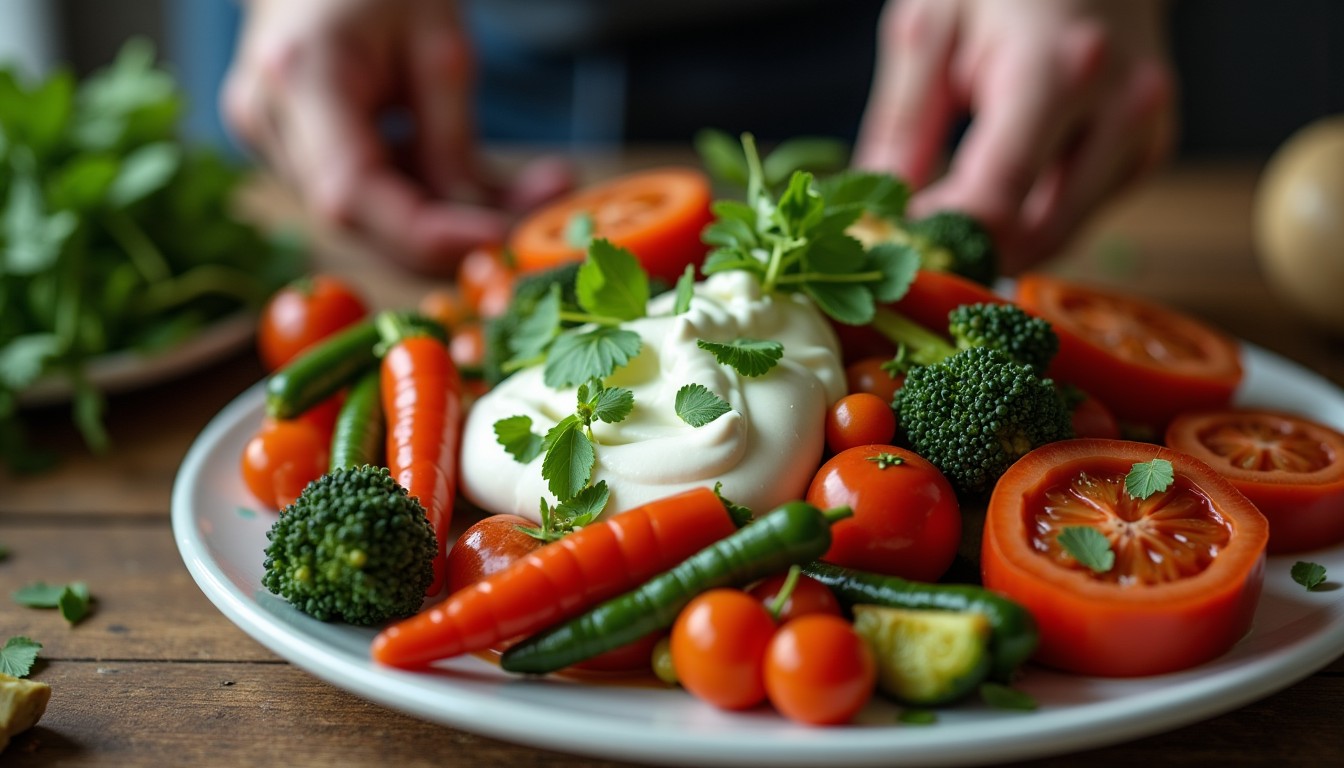 Délicieux légumes rôtis accompagnés d'une onctueuse sauce au fromage frais : recette simple et savoureuse