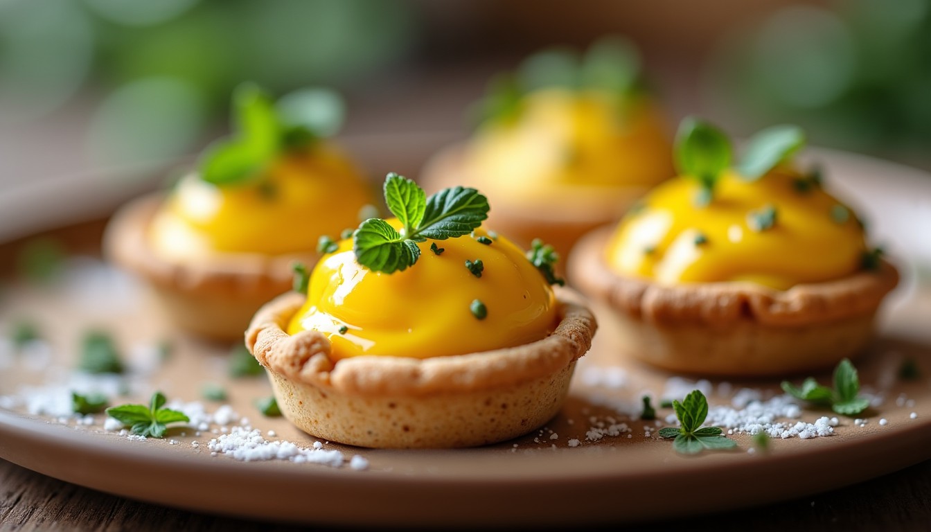 Mini-Tartelettes gourmandes au fromage frais, mélange ail et fines herbes, nappées de miel délicat