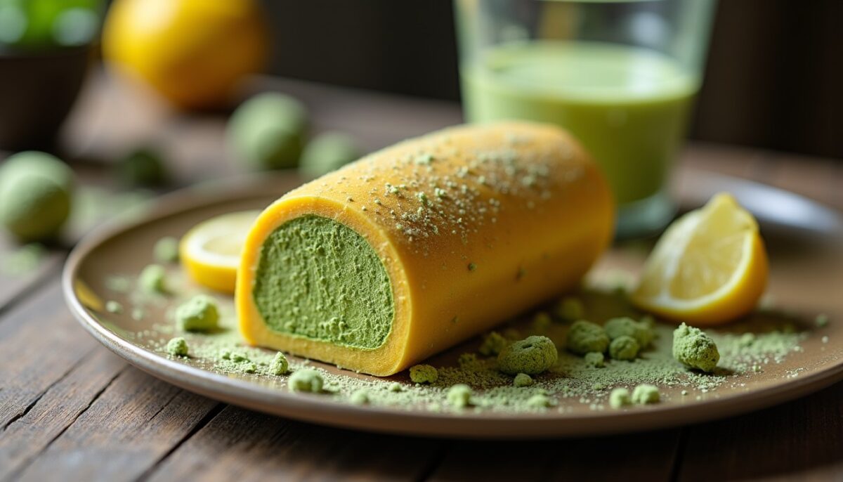 Délice roulé au matcha et crème citronnée légère