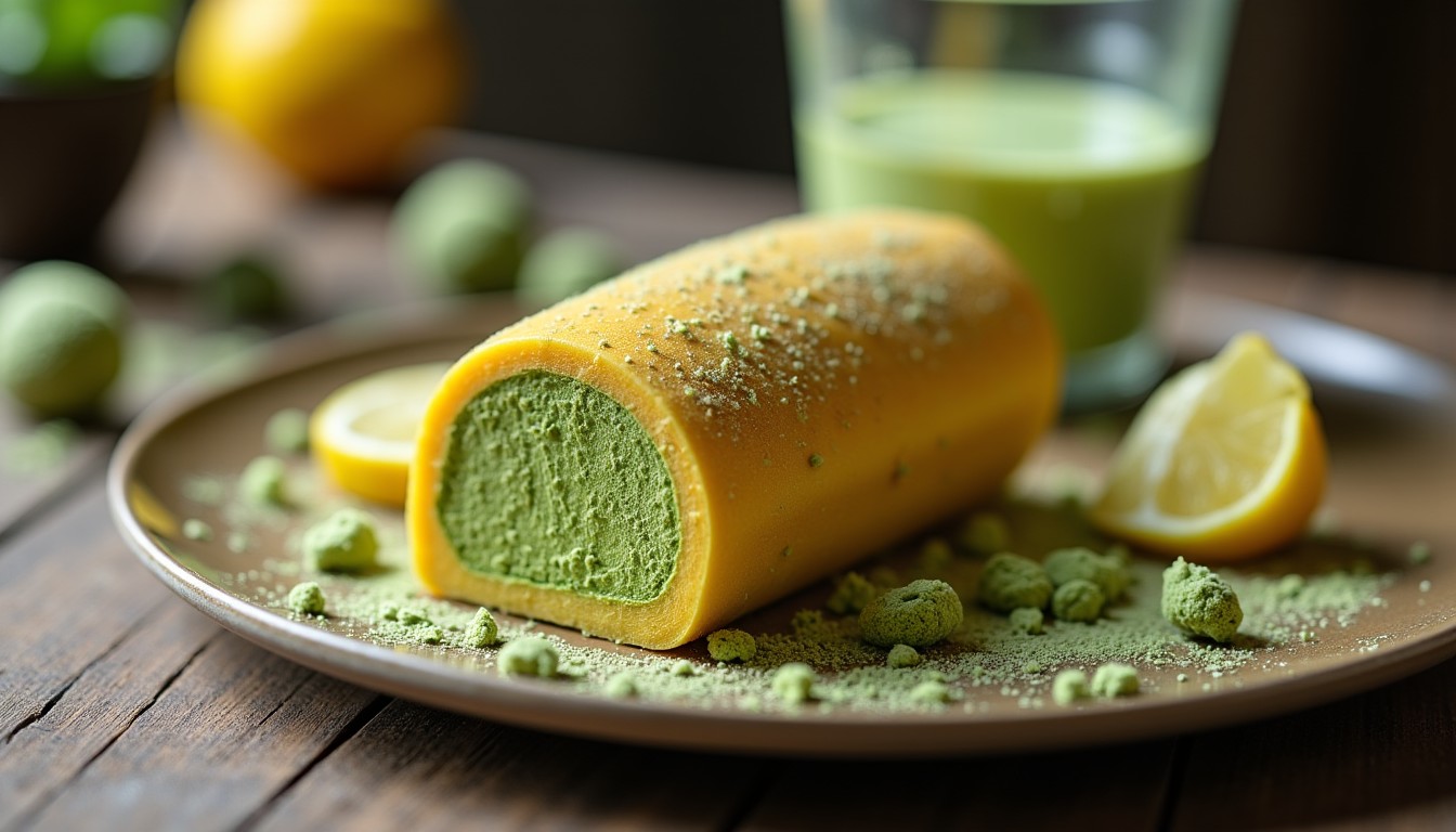Délice roulé au matcha et crème citronnée légère