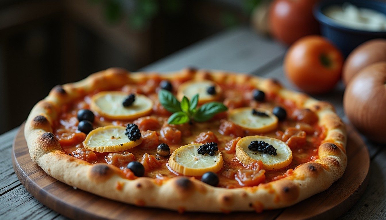 Délice Estival : Pizza au Bleu, Poulet Fumé et Oignons Nouveaux