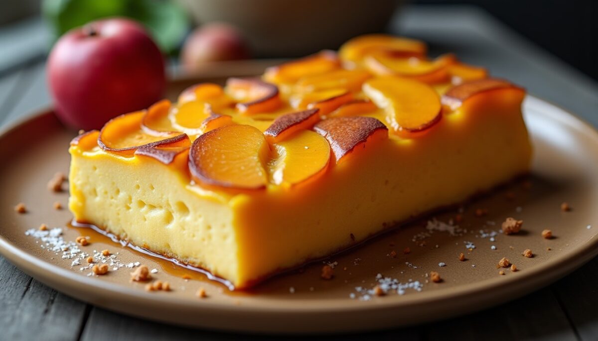 Délicieux flan léger aux pommes parfumées au rhum et à la cannelle