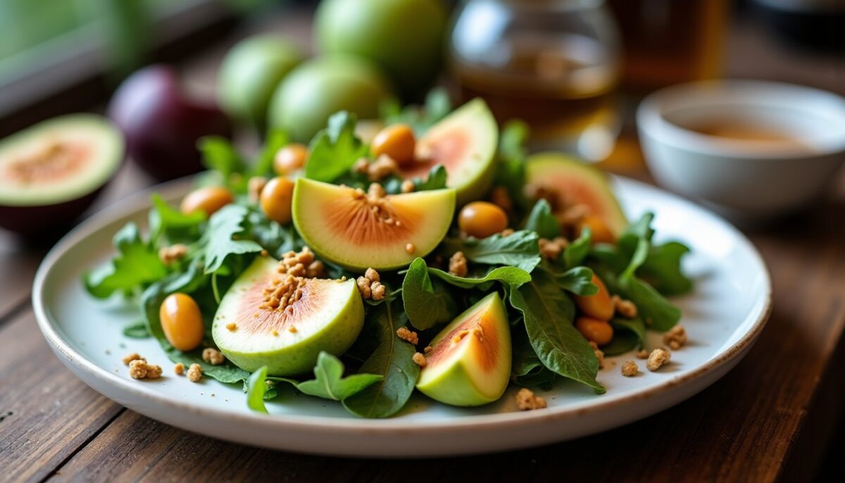 Salade fraîche de figues, roquette croquante et éclats d'amandes
