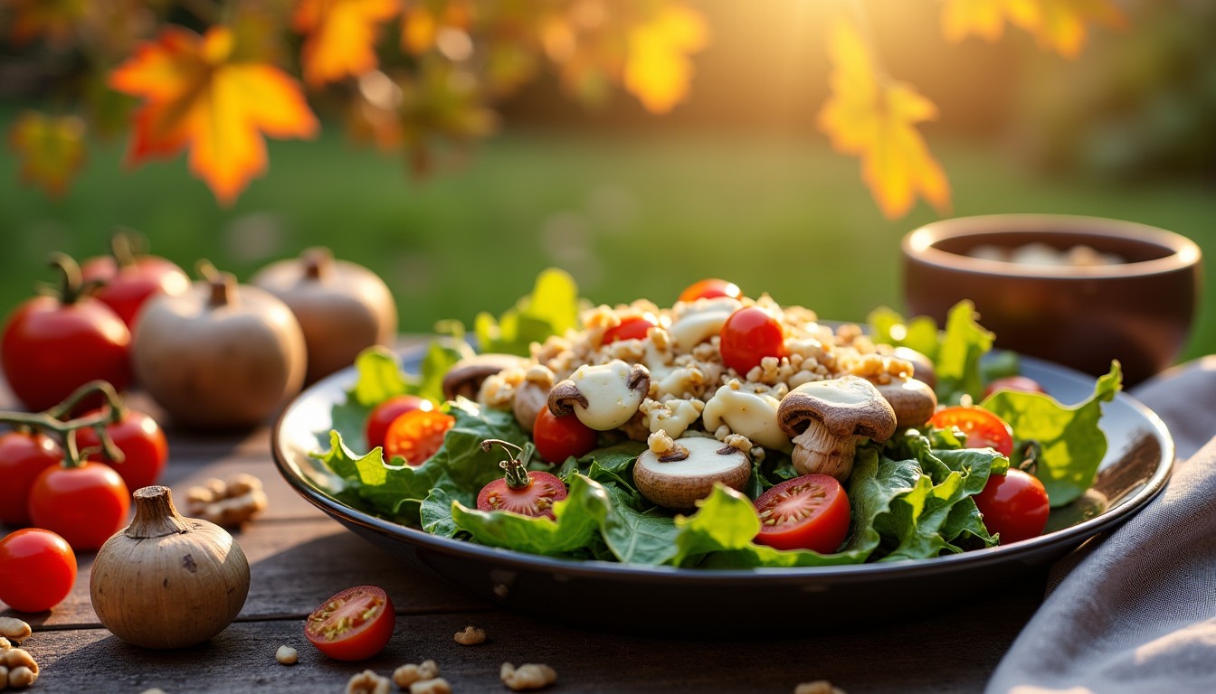 Délice Automnal : Salade Gourmande aux Champignons de Paris et Fromage Fondant