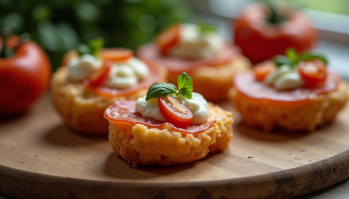 Délicieux roulés de jambon de Parme garnis de fromage frais et croquants de chapelure aux pignons de pin