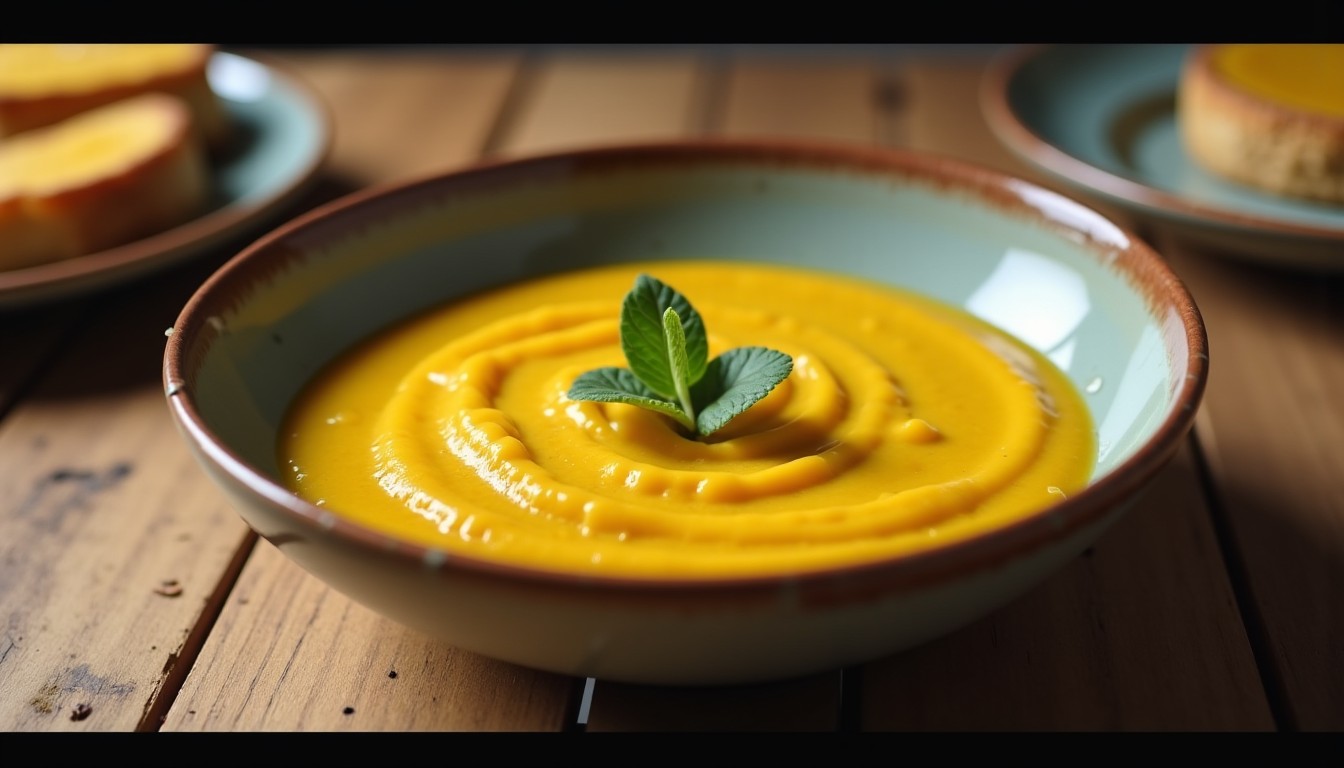 Délicieux velouté de chou-fleur accompagné de bruschetta au fromage fondant
