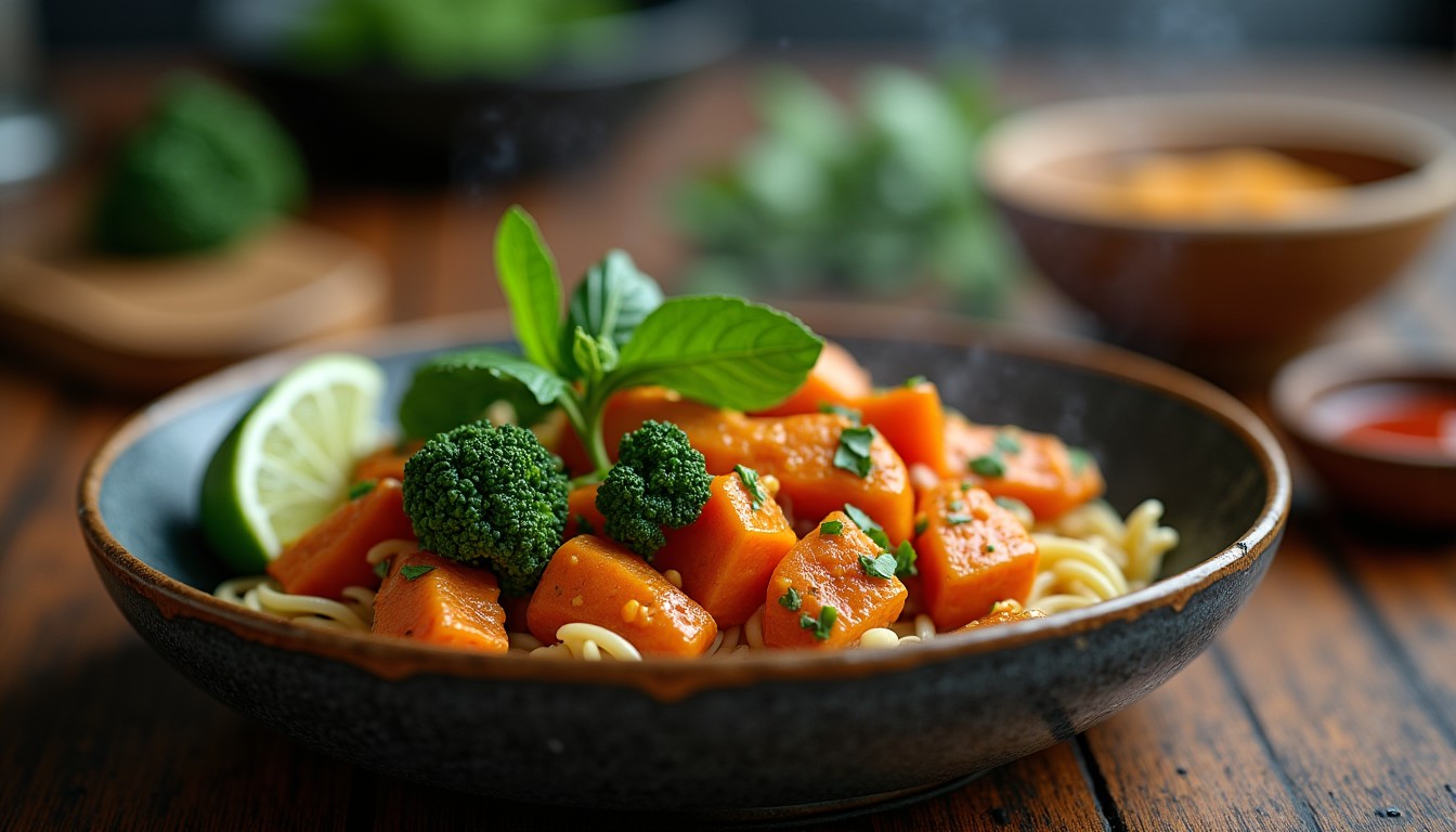 Pad Thaï allégé au tempeh grillé et brocolis croquants
