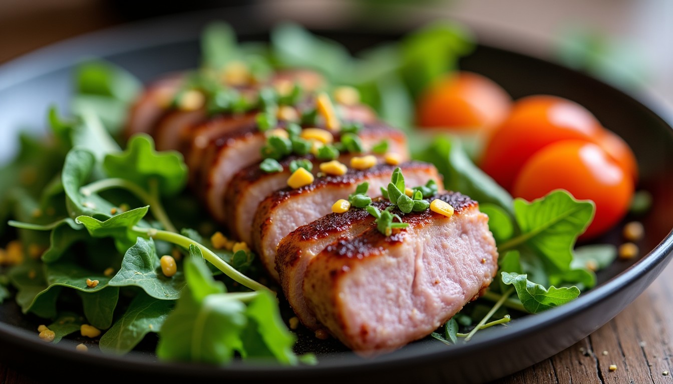 Salade fraîche et gourmande de roquette, porc tendre et éclats de clémentine : un équilibre parfait de saveurs