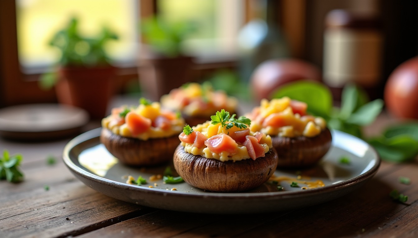 Délicieux champignons farcis au jambon et gruyère léger : une recette gourmande et équilibrée