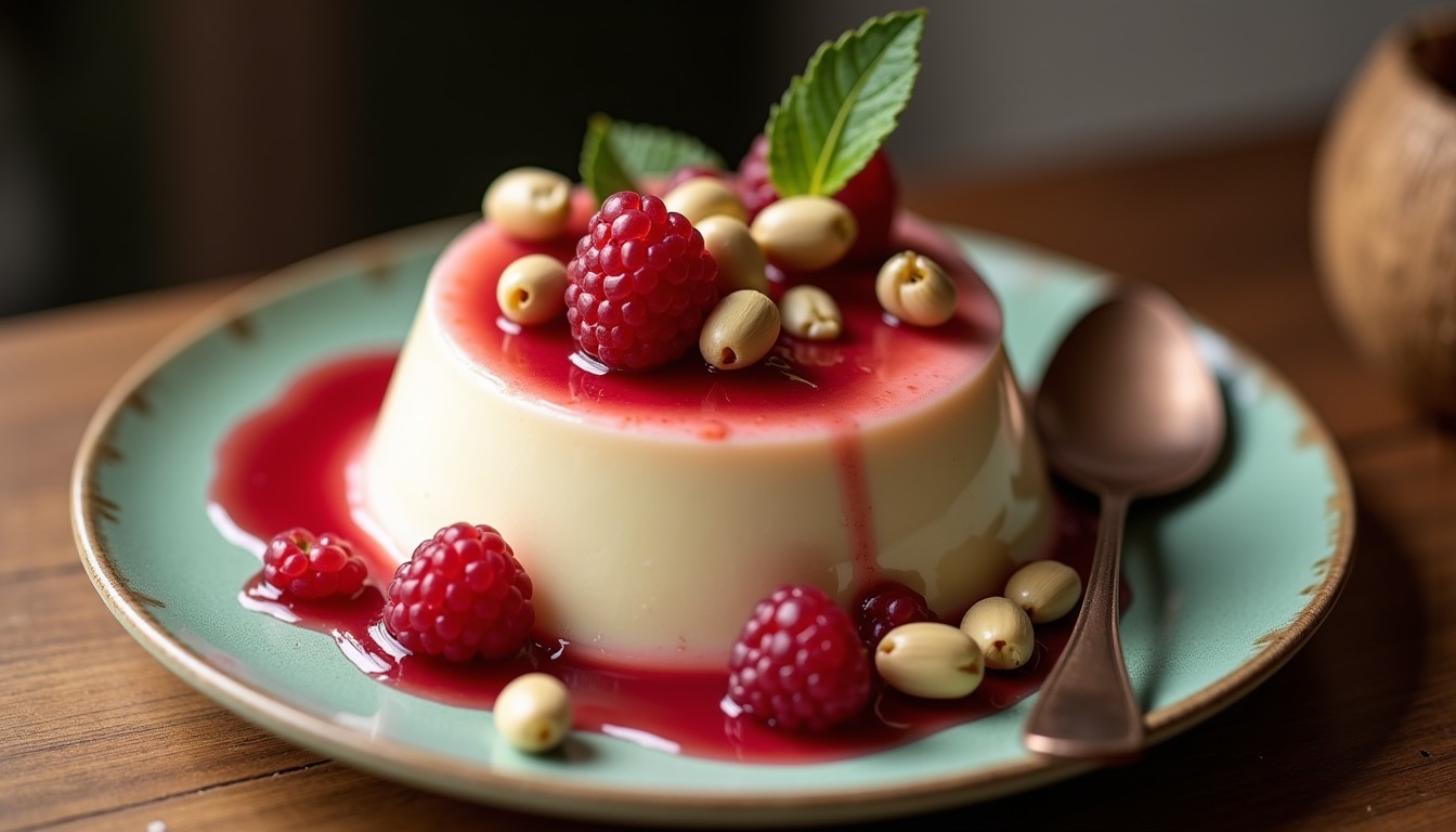 Délice Exotique : Panna Cotta Crémeuse aux Fruits Rouges et Noix de Coco