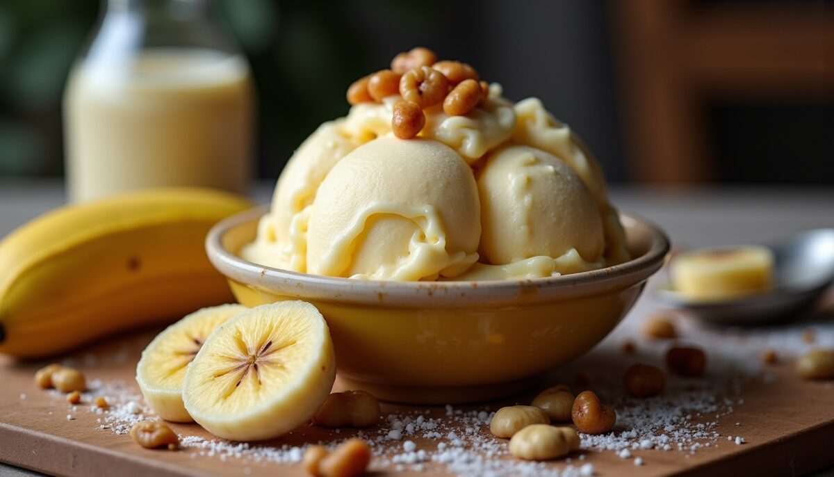 Recette express : glace légère aux bananes, raisins et noix croquantes