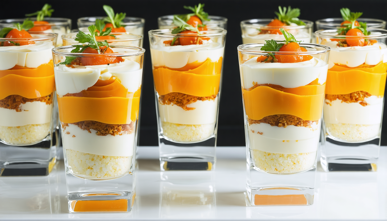 découvrez une recette légère et savoureuse de verrines avec des carottes fondantes, du fromage frais onctueux et une touche de coriandre fraîche pour un plaisir gourmand et frais.