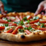 Pizza aux saveurs orientales : mariage entre merguez épicée et fromage bleu onctueux