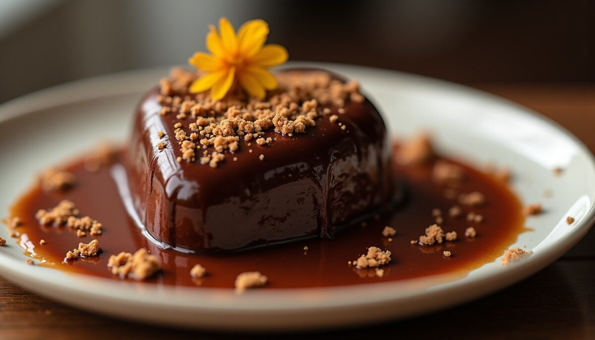 Délice aérien au chocolat avec un cœur fondant à la mangue exotique