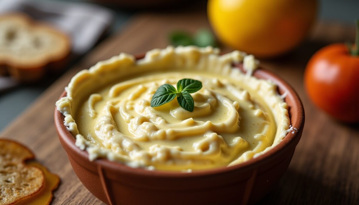 Délice crémeux : Dip au fromage de chèvre, miel gourmand et touche d'estragon