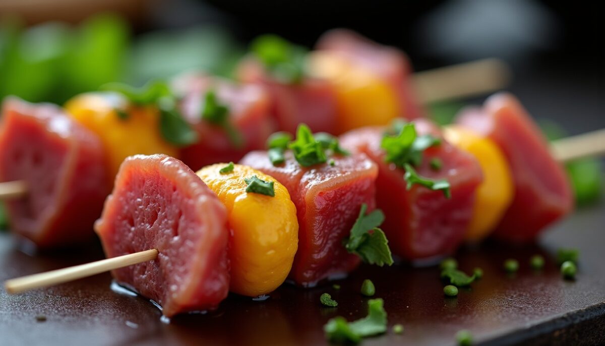 Brochettes de bœuf au fromage à la mode yakitori : une recette gourmande et pleine de saveurs