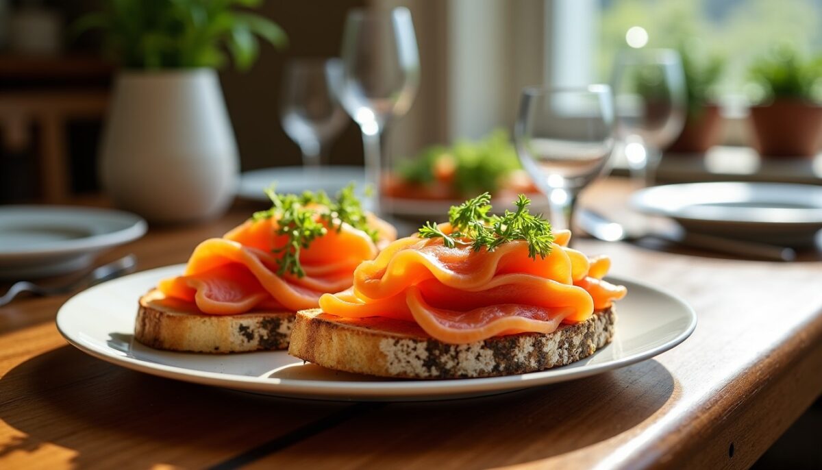 Délices croquants : toasts au saumon fumé, fenouil frais et fromage fondant