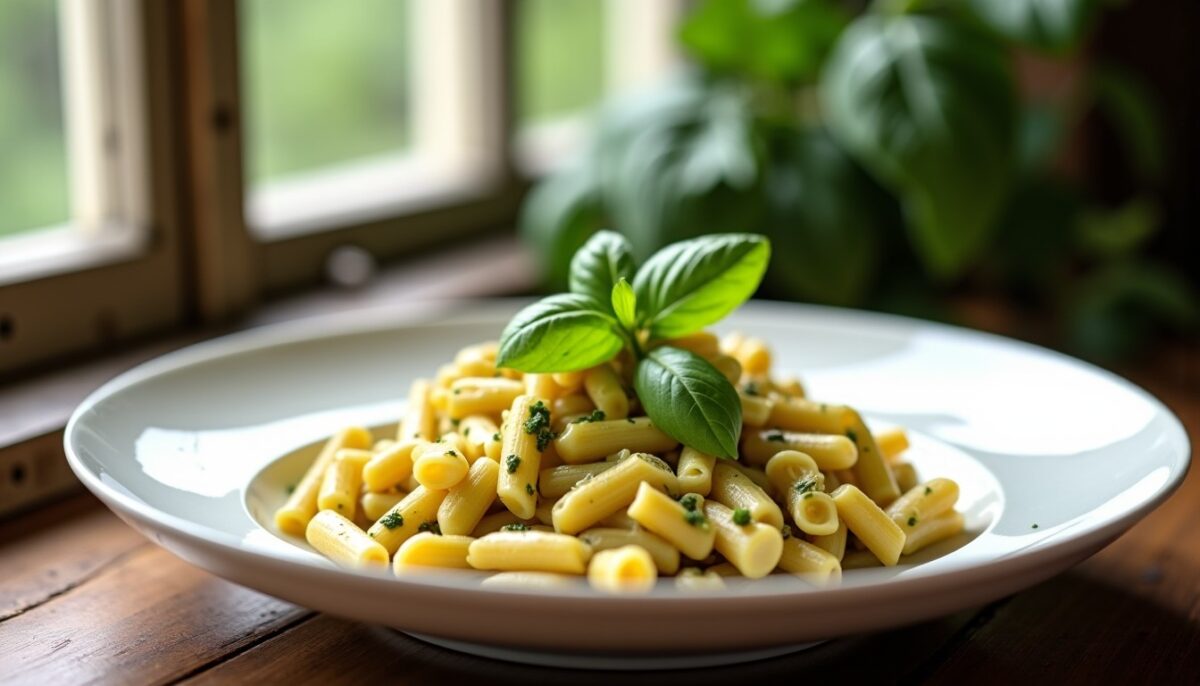 Pennes crémeuses au pesto délicat d’amandes