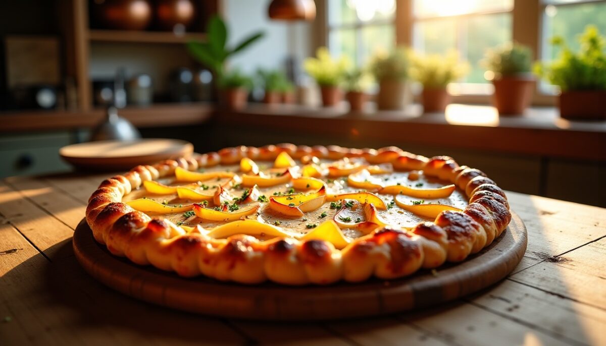 Découvrez la tarte flambée revisitée au poulet, pommes et fromage : une explosion de saveurs à ne pas manquer !