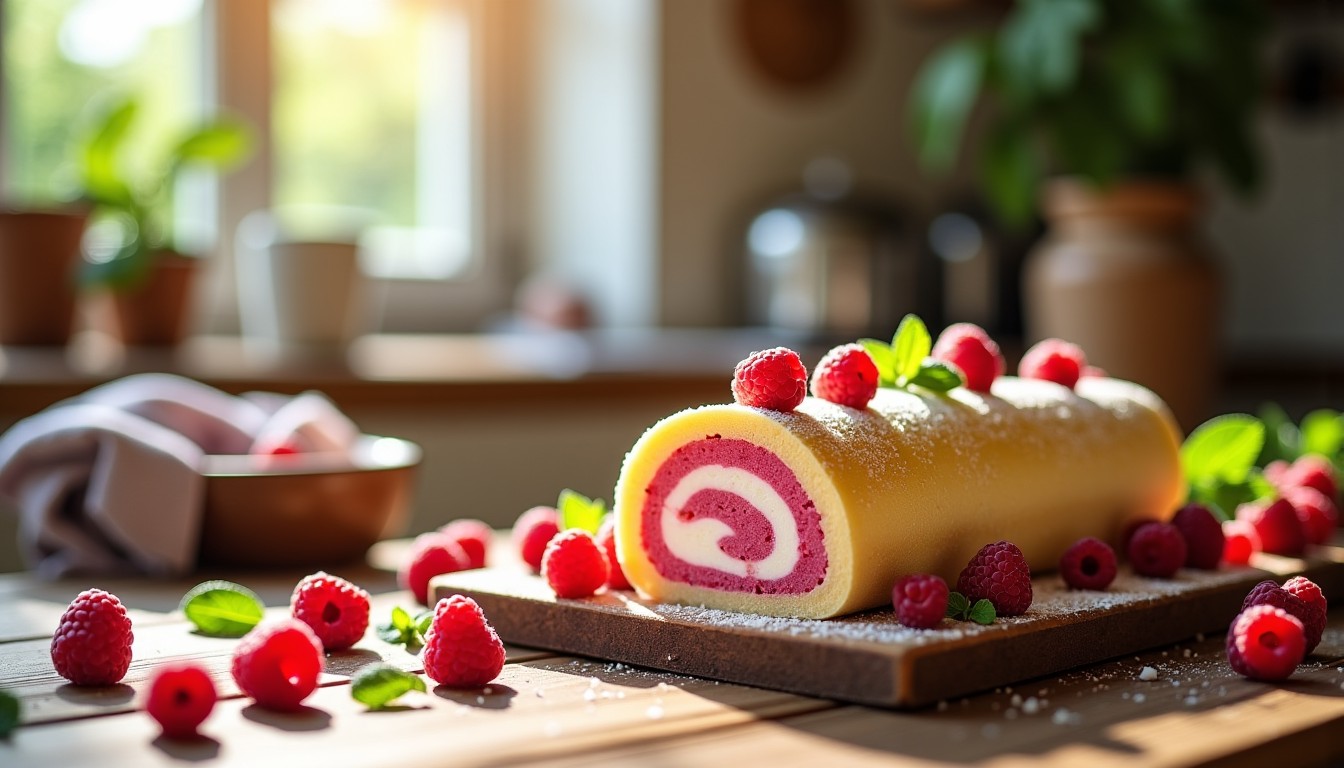 Délice léger de gâteau roulé aux framboises : une recette simple et gourmande à découvrir