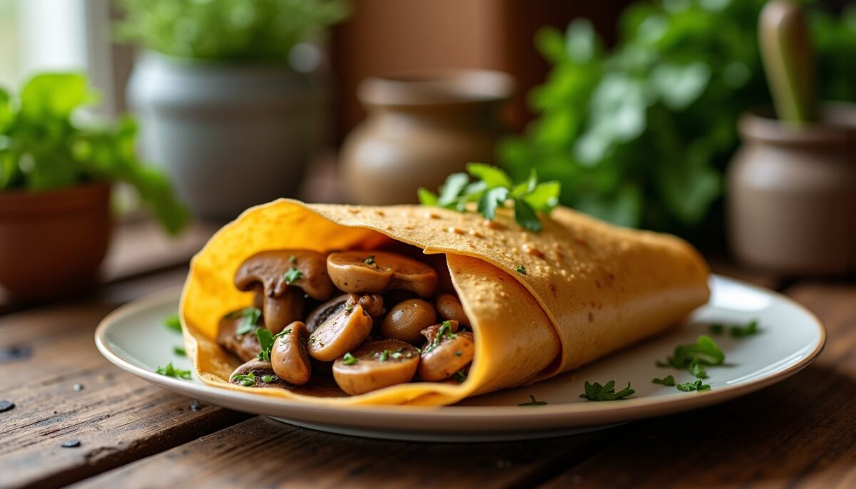 Aumônière de crêpe gourmande : sublimer les restes de poulet et champignons en un plat savoureux